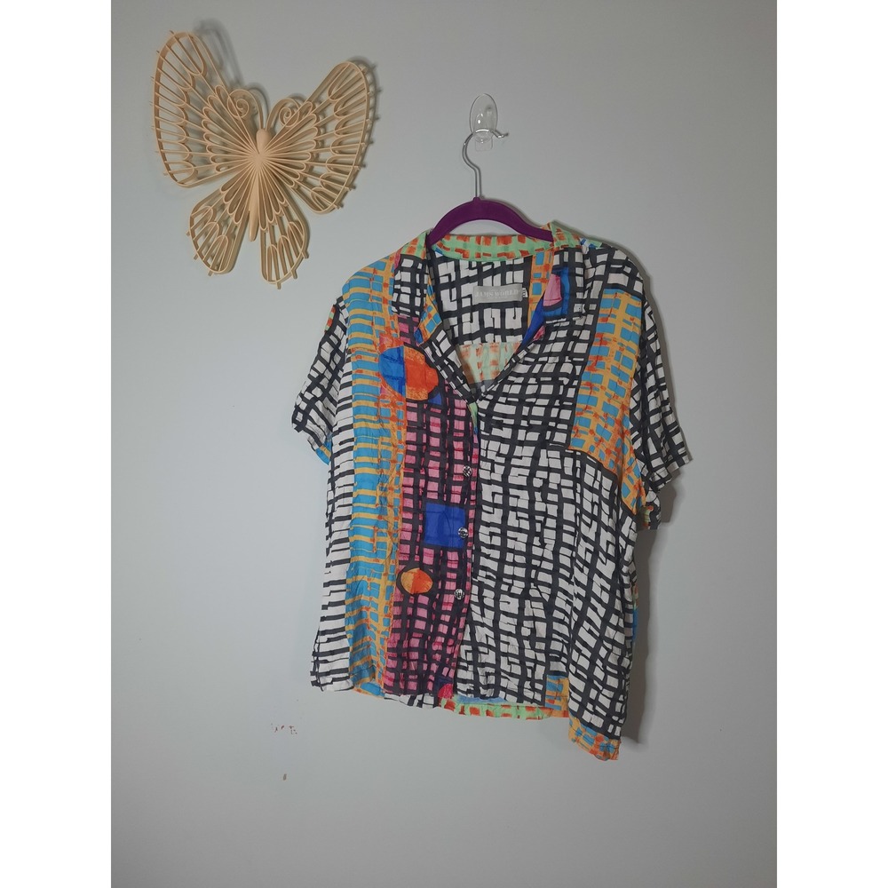 Jams World Memphis Print Button Up Shirt XXL Multi Color Rayon Made in Hawaii